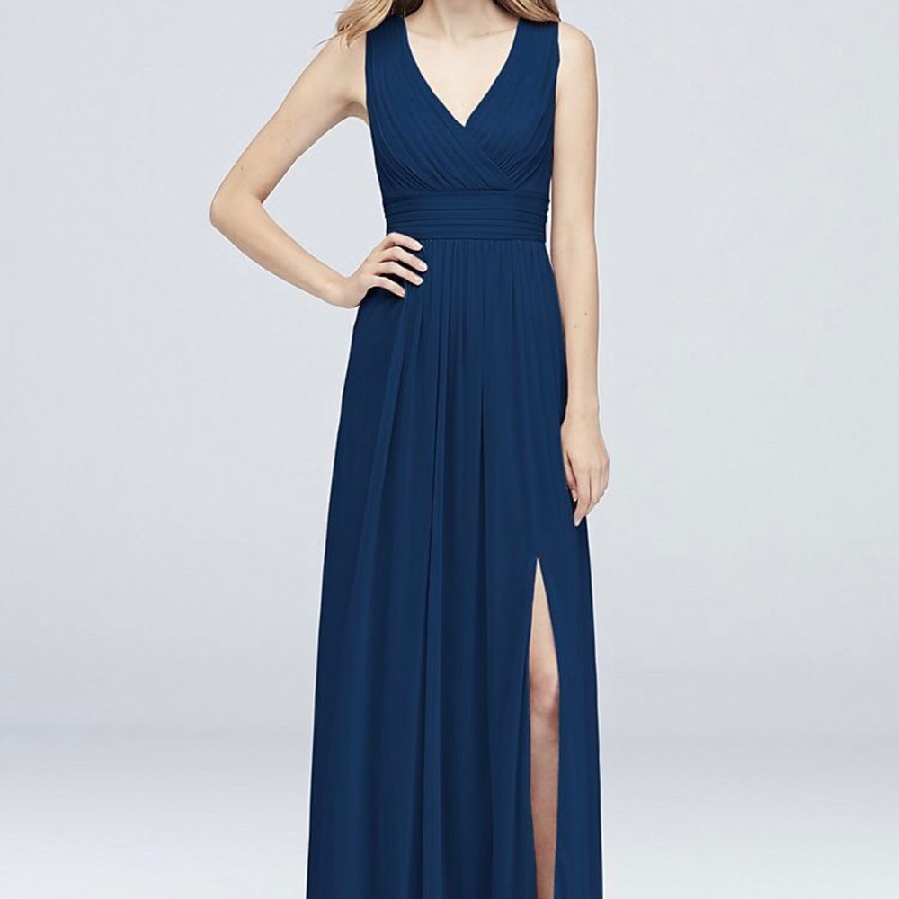 David’s bridal long mesh pleated tank dress